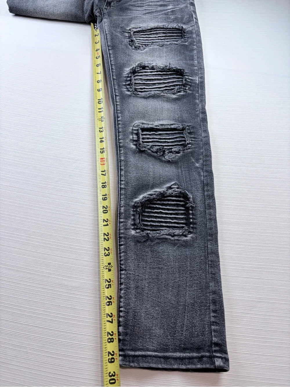 Distressed Black-Grey Skinny Jeans with Ripped Knee Panels